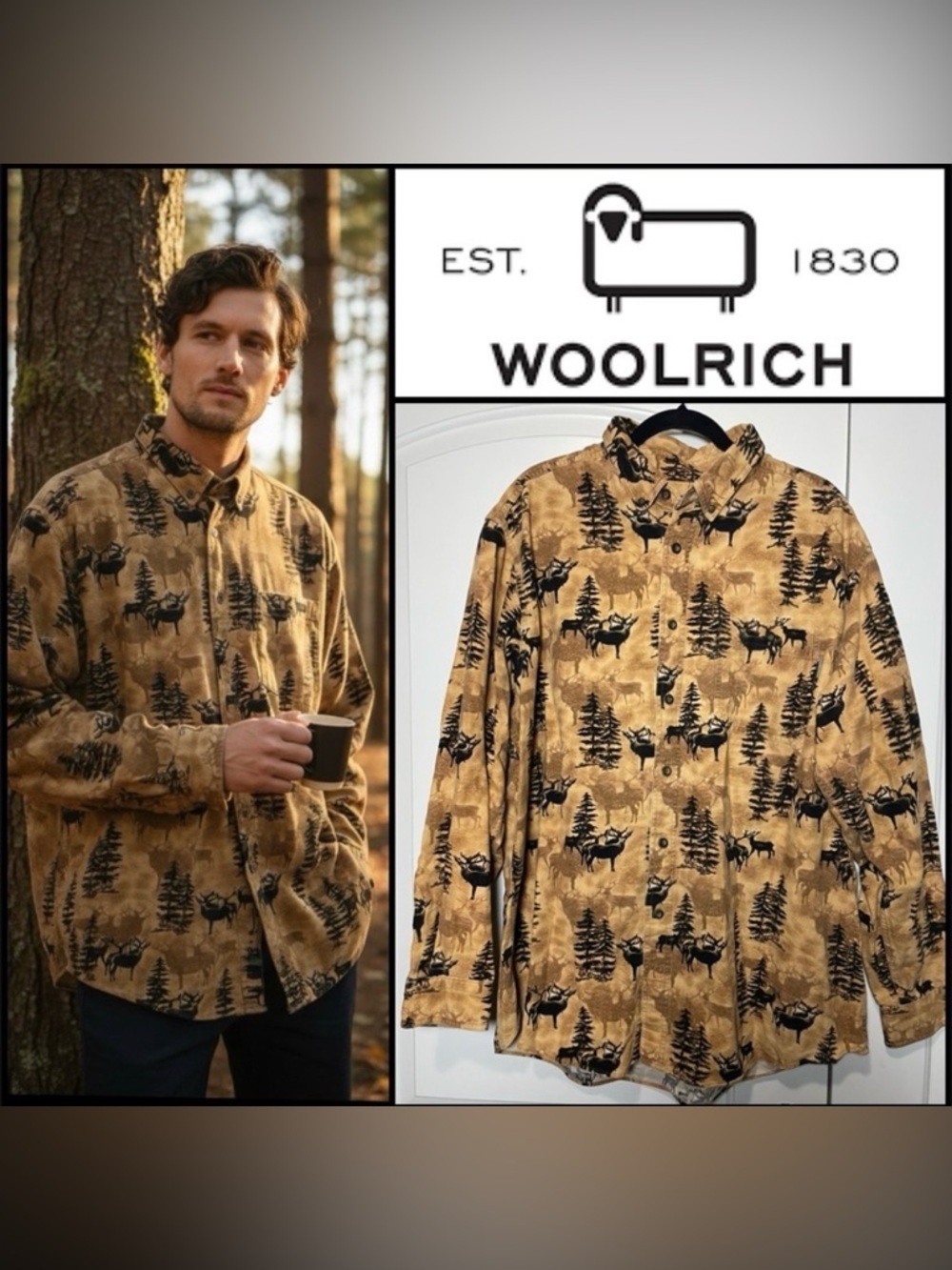 Woolrich Vintage 100% Cotton Dark Wheat Whitetail Deer Forest Outdoors Shirt - Picture 12 of 12